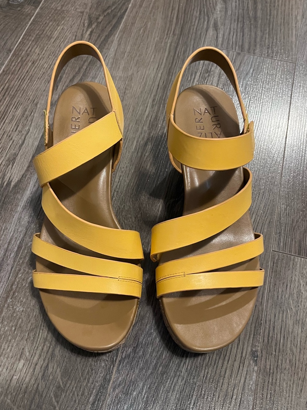 Naturalizer Yellow Leather Strappy Slingback Wedge Sandals